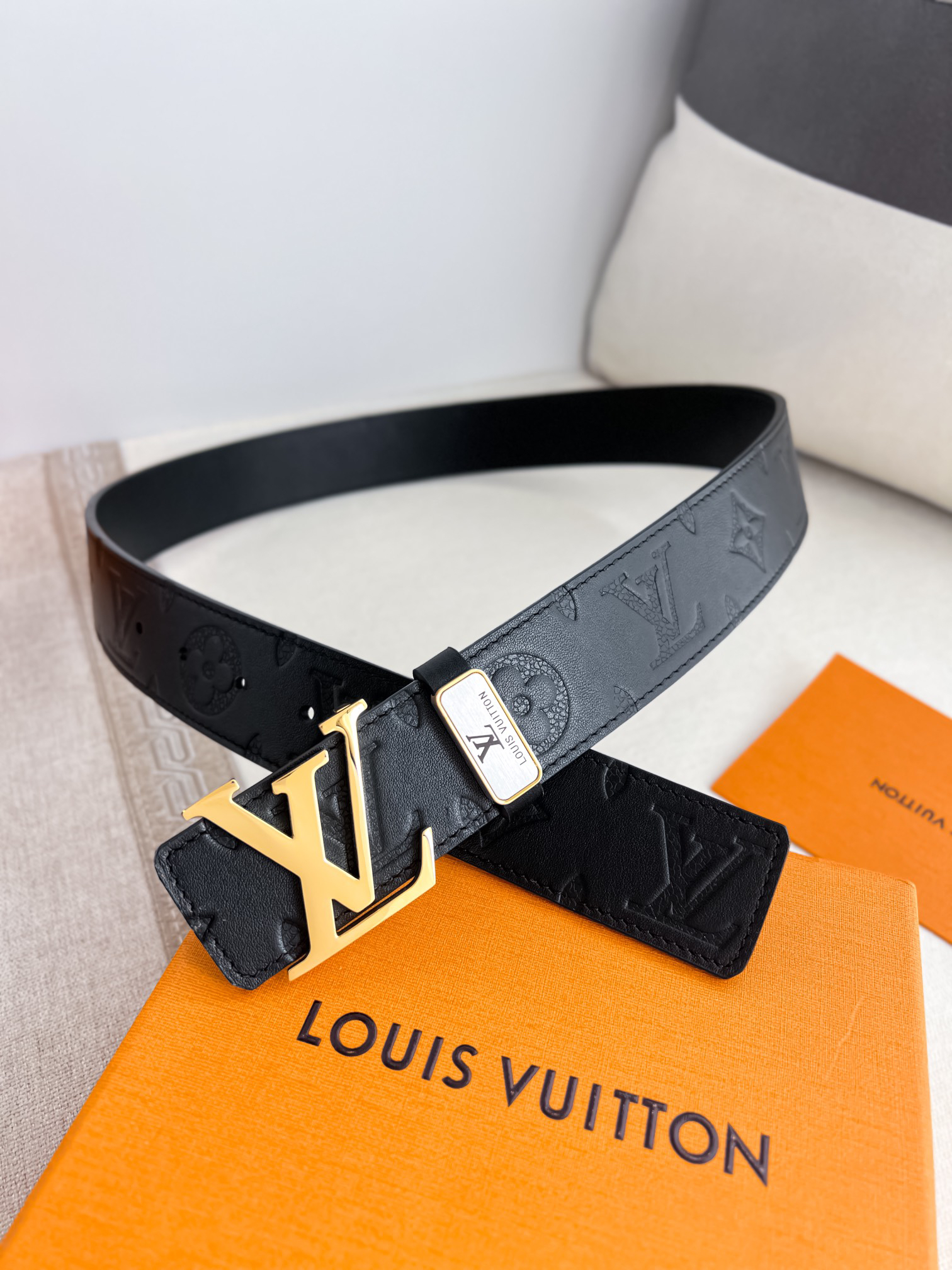Louis Vuitton Black Printed Calfskin Men's Belt 3.8CM Width