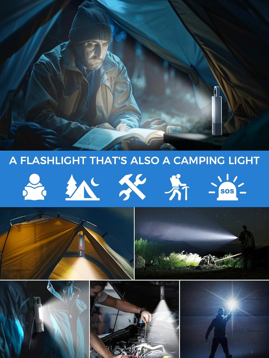 (3PCS/SET) Rechargeable LED Flashlights,20,000 Lumens with 3 Modes & Hook and Zoomable & Waterproof 2-in-1 Flash Light and Side Light