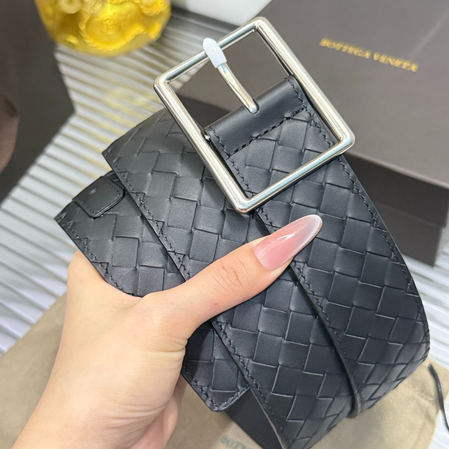 Bottega Veneta pin buckle classic woven leather belt width 4.0cm