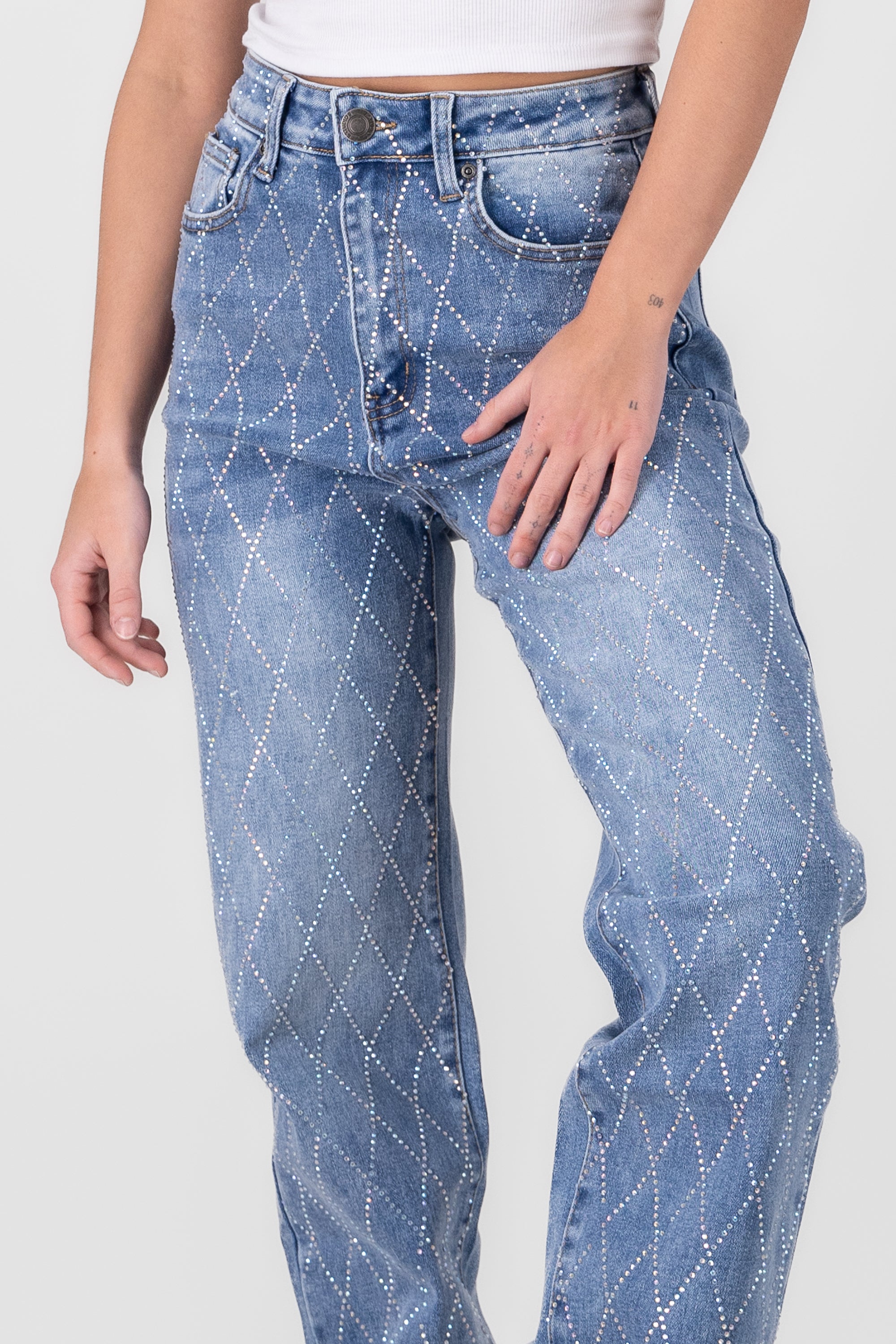 Glitter Detail Straight Jeans