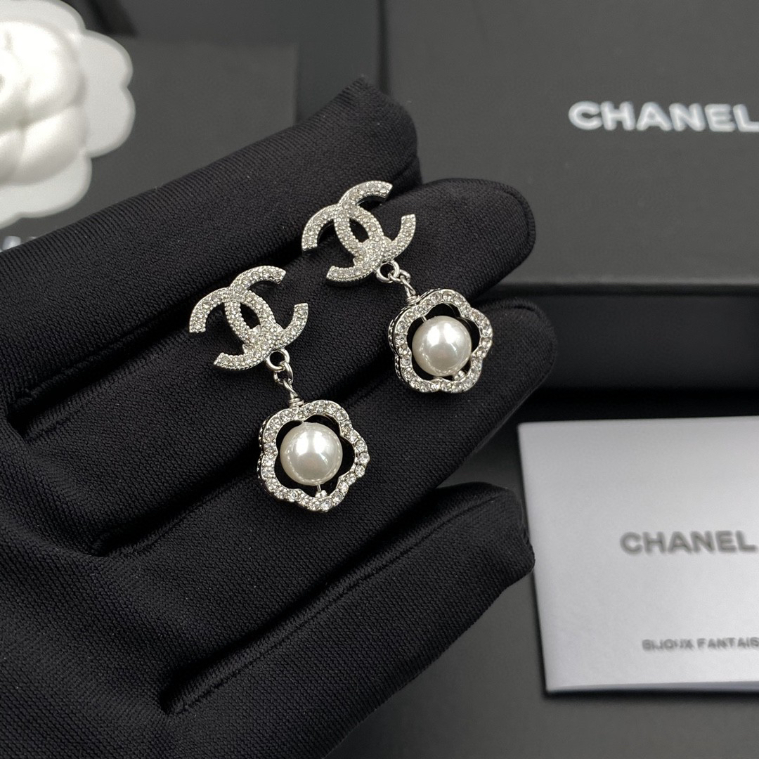 Chanel Double-Sided Camellia Pearl Earrings