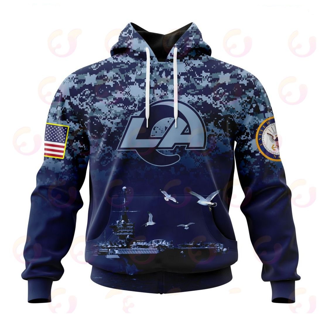LOS ANGELES RAMS 3D HOODIE HONOR US NAVY VETERANS