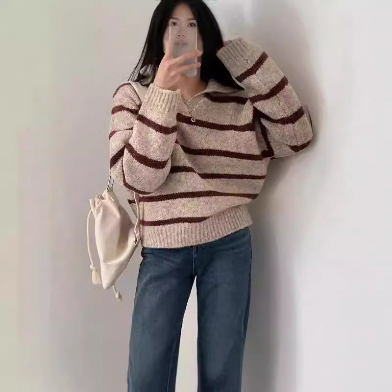 Fall and Winter Contrast Color Striped Pullover Sweater
