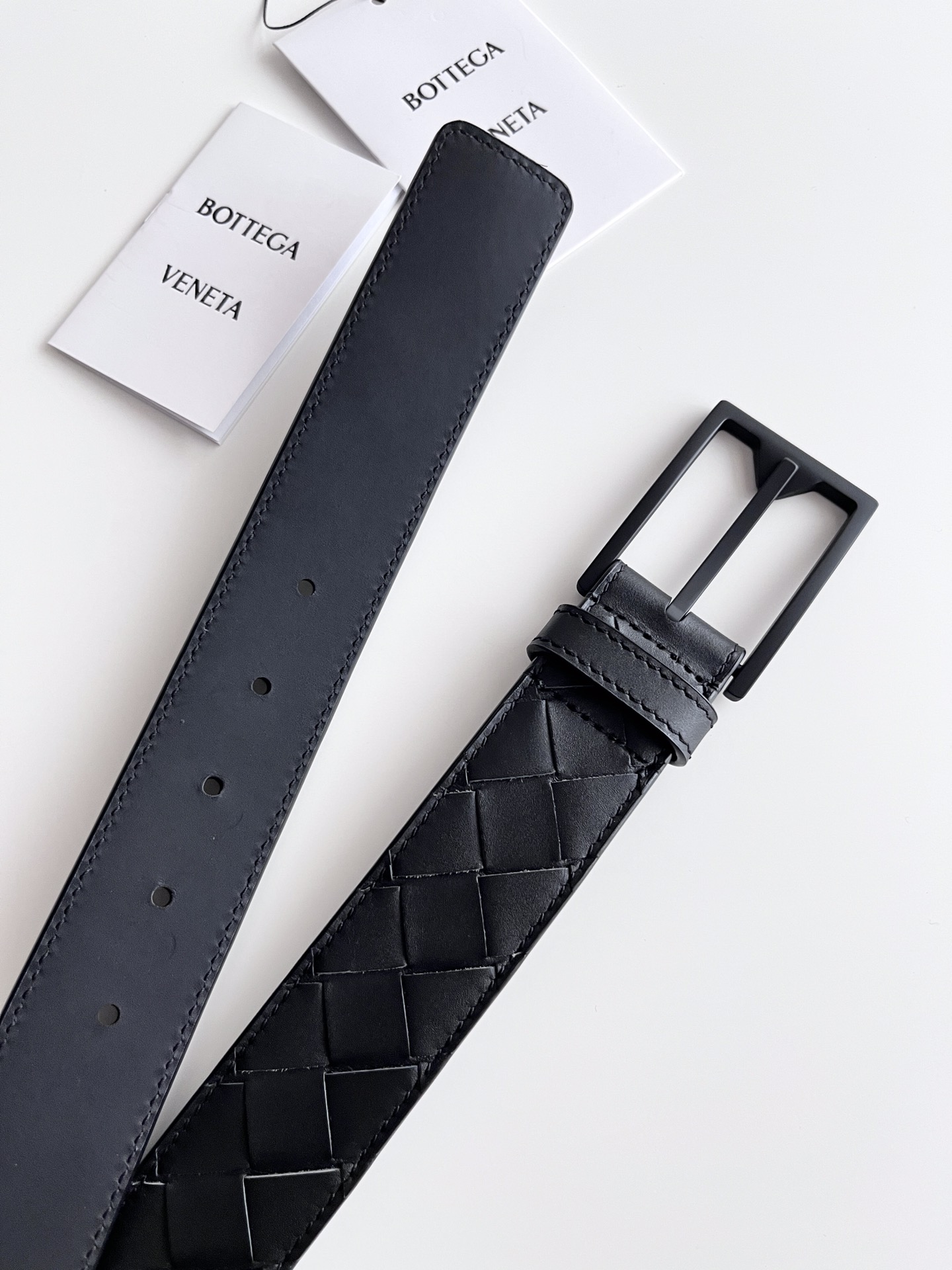 Bottega Veneta intreccio woven cowhide double-sided belt 3.5cm wide