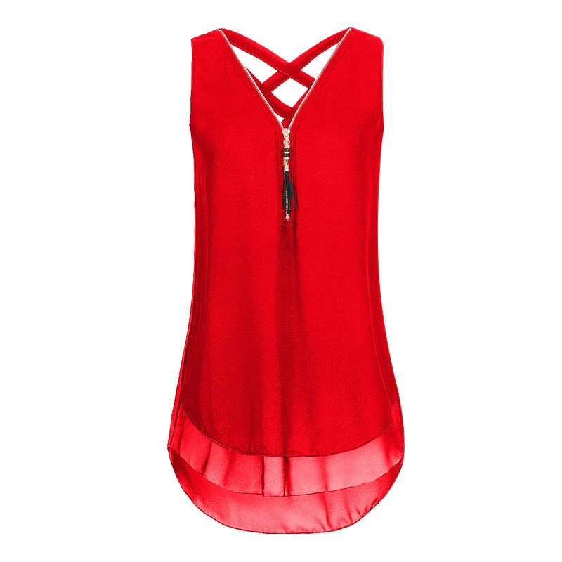 V-Neck Sleeveless Cross Strap Loose Chiffon Shirt Tank