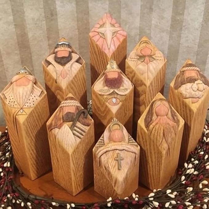 🙏🙏9 Piece Exquisite Resin Prayer Pillar Set - Inspirational Christian Sculpture with Engraved Artwork