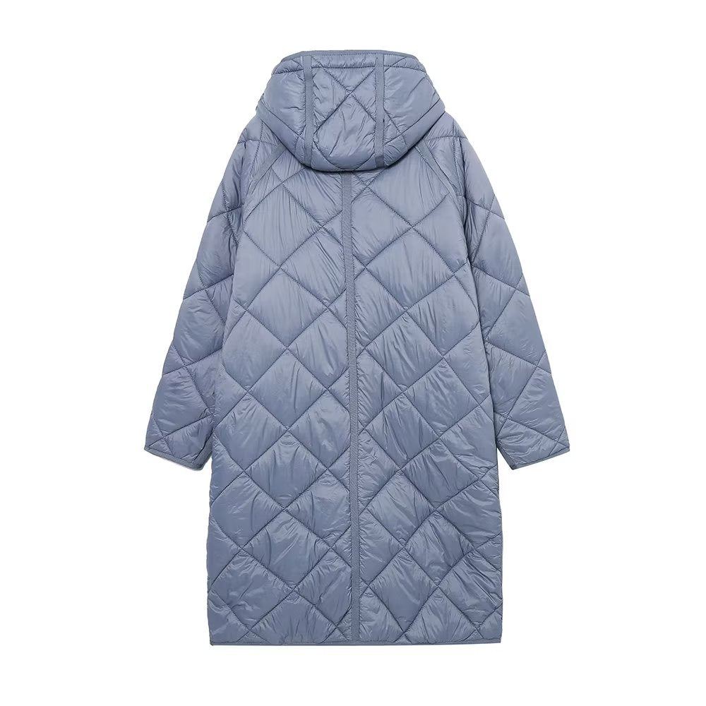 Women Clothing French Loose Slimming Diamond Long Version Cotton Coat Jacket