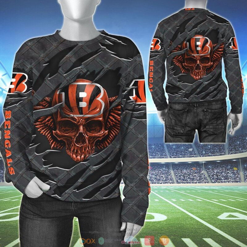 CINCINNATI BENGALS WINGS SKULL 3D HOODIE