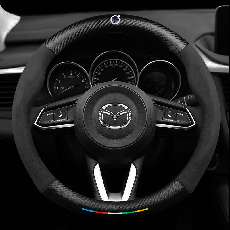 Steering wheel cover 3D embossed carbon fiber leather protective cover