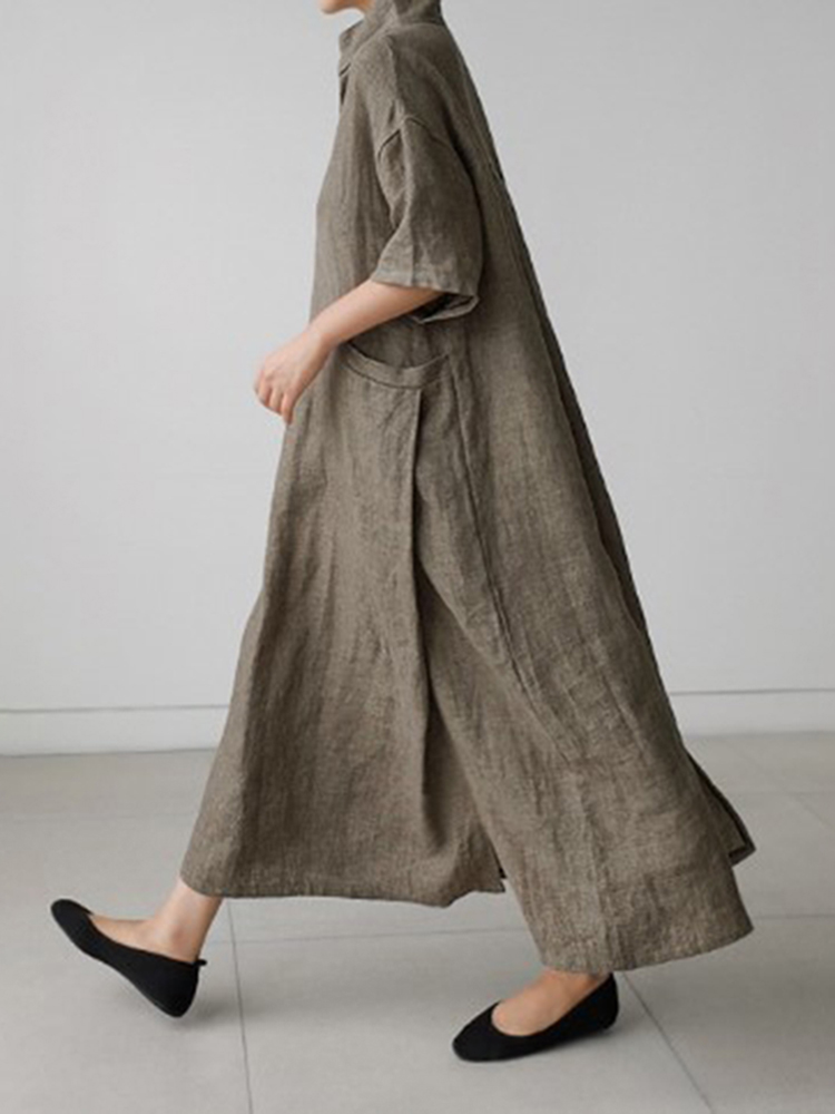 Lapel V Neck Comfy Maxi Dress