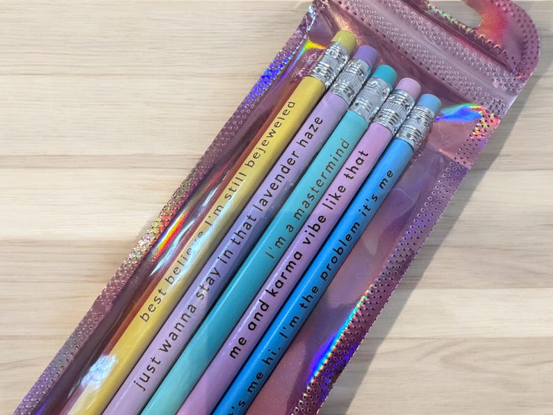 Set of 5 pastel laser engraved Swiftie pencils