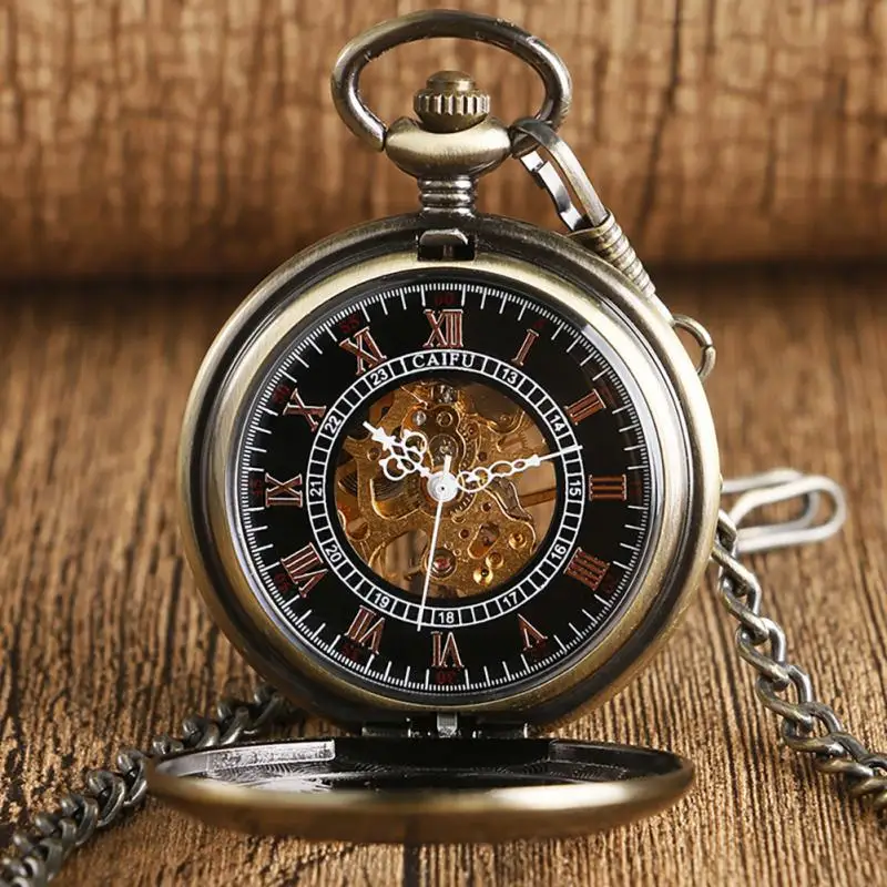 Bronze Hollow Fish Steampunk Hand-winding Mechanical Pocket Watch Pendant Chain Retro Clock for Women Men Gift Reloj De Bolsillo
