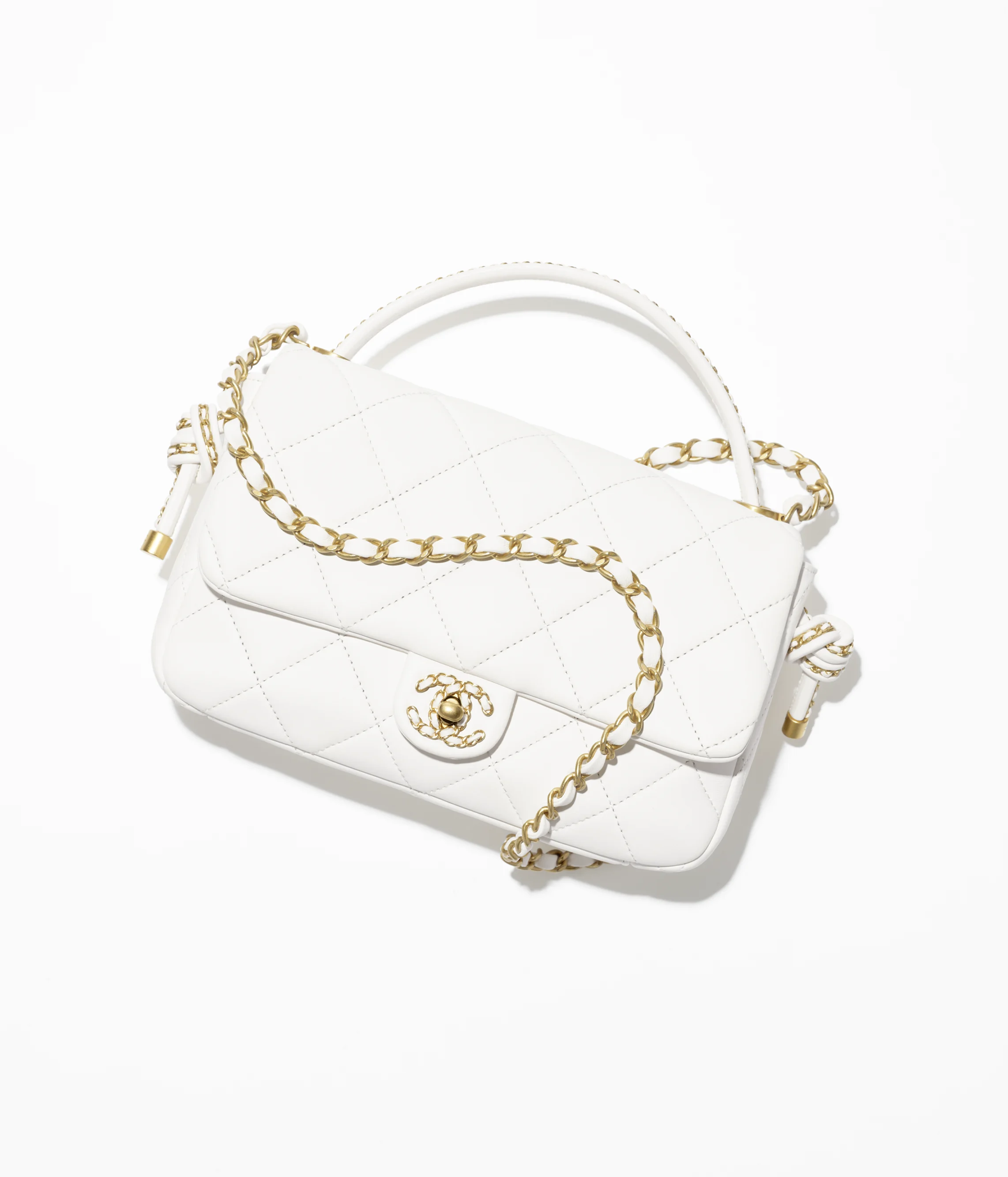 Chanel Flap Bag with Top Handle Lambskin & Gold Metal White AS5355-B19386-10601