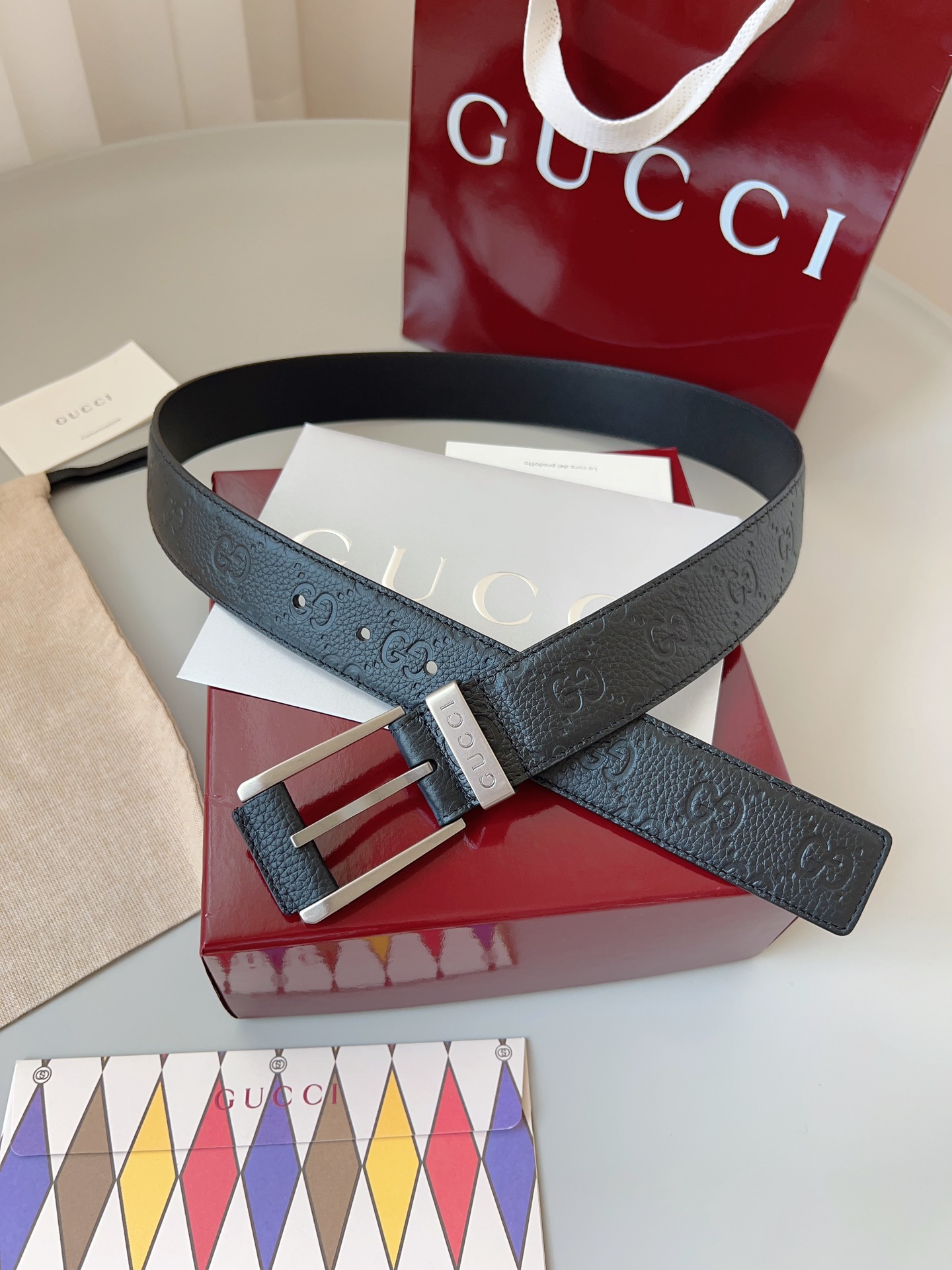 Gucci pin buckle printed leather belt 3.5cm wide