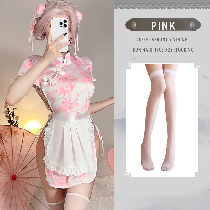 Sexy Vintage Maid Cheongsam Uniform Lingerie Dress