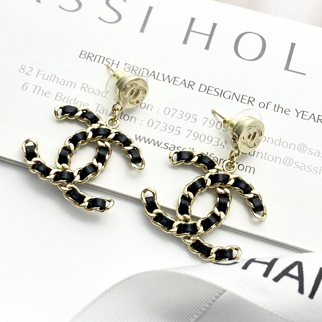CHAN 24 button pendant leather double c earrings