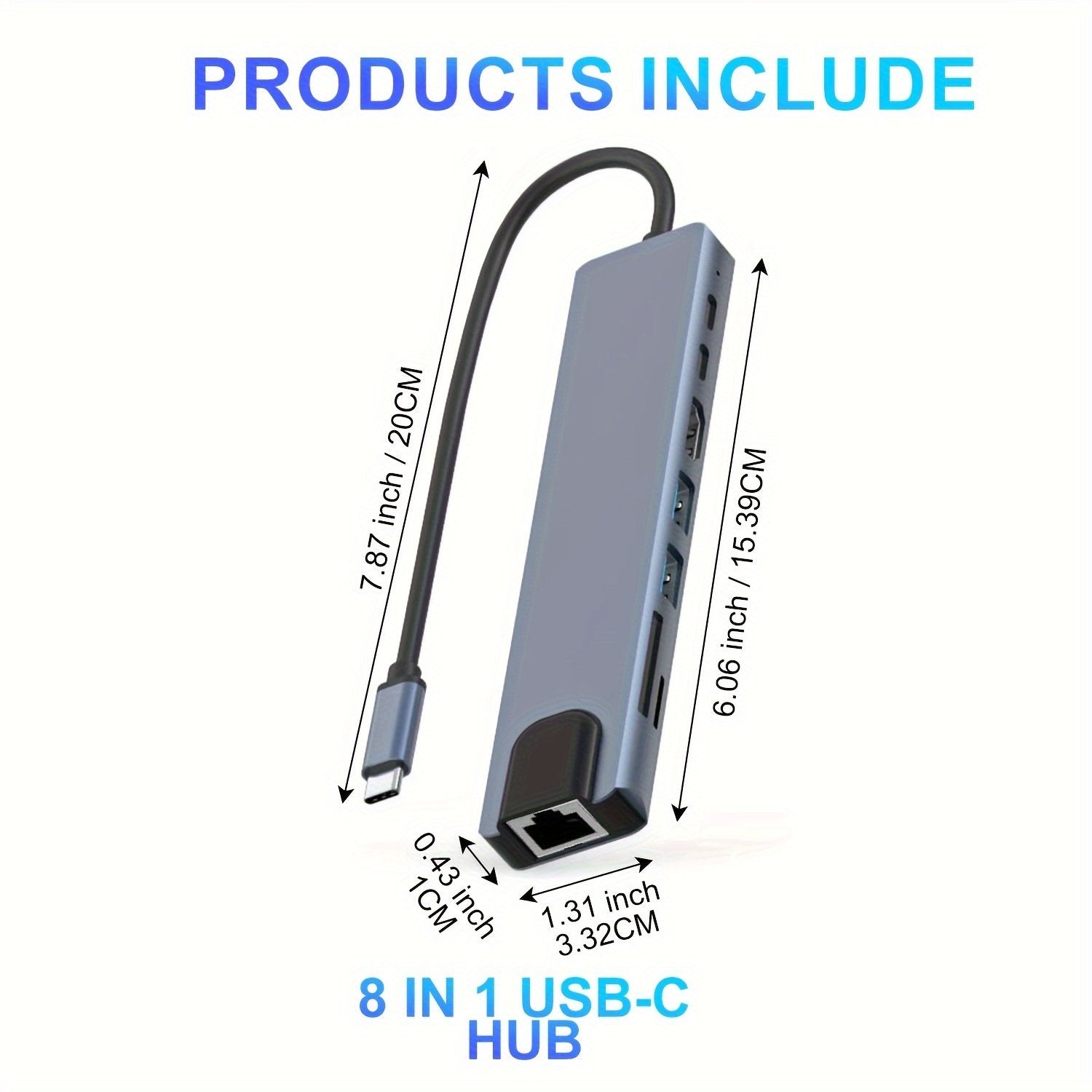 8 In 1 USB C HUB, USB C Adapter With 4K HDTV, 100W PD, USB C Port, USB 3.0,USB 2.0,RJ45 Ethernet, SD/TF Card Reader, Docking Station Compatible For MacBook Pro/Air USB C Laptops And Other Type C Devices