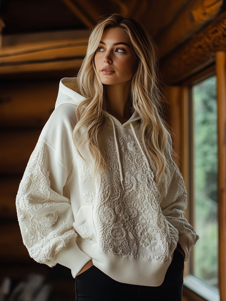Women's Floral Lace Embroidery Art Hoodie