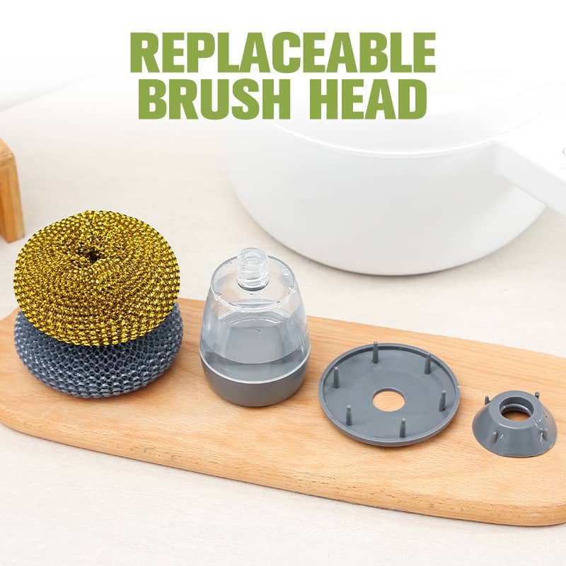 (🔥CHRISTMAS HOT SALE)Kitchen Soap Dispensing Palm Brush-(Palm Brush+3pcs Replace Brush Head/1 Pack)BUY 2 PACKS GET 1 PACK FREE TODAY!
