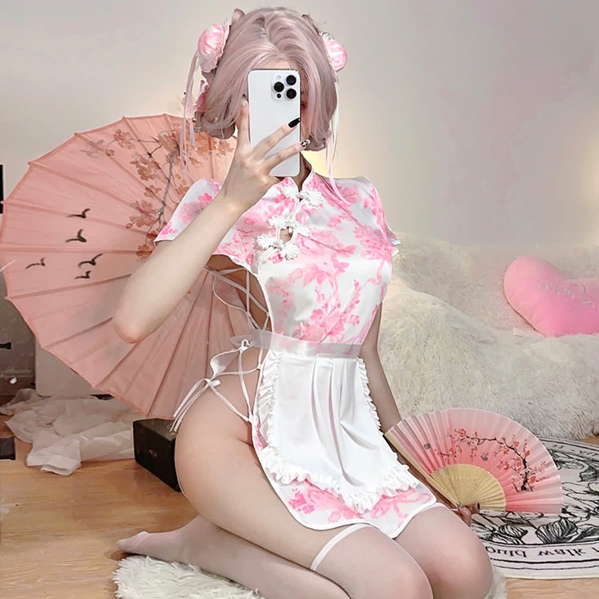 Sexy Vintage Maid Cheongsam Uniform Lingerie Dress