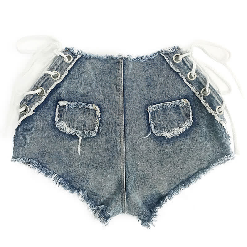 Sexy High Waist Lace Up Denim Shorts Lingerie