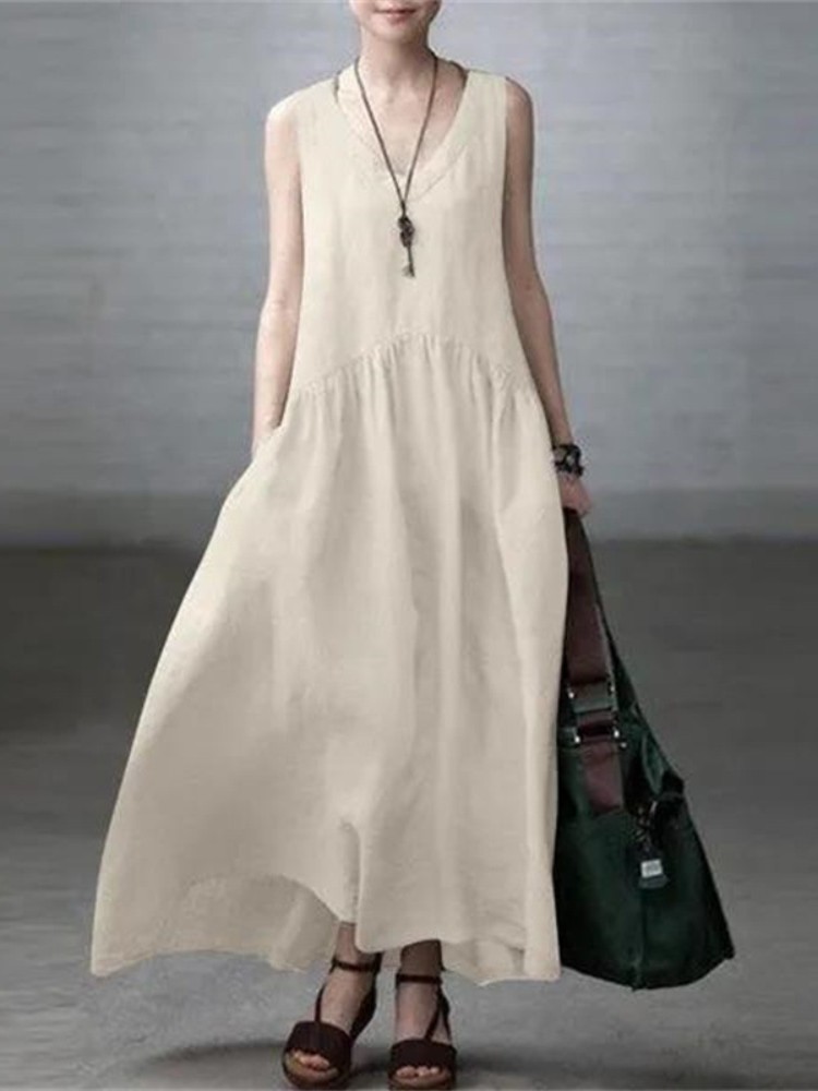 Elegant Solid Color V Neck Comfy Maxi Dress