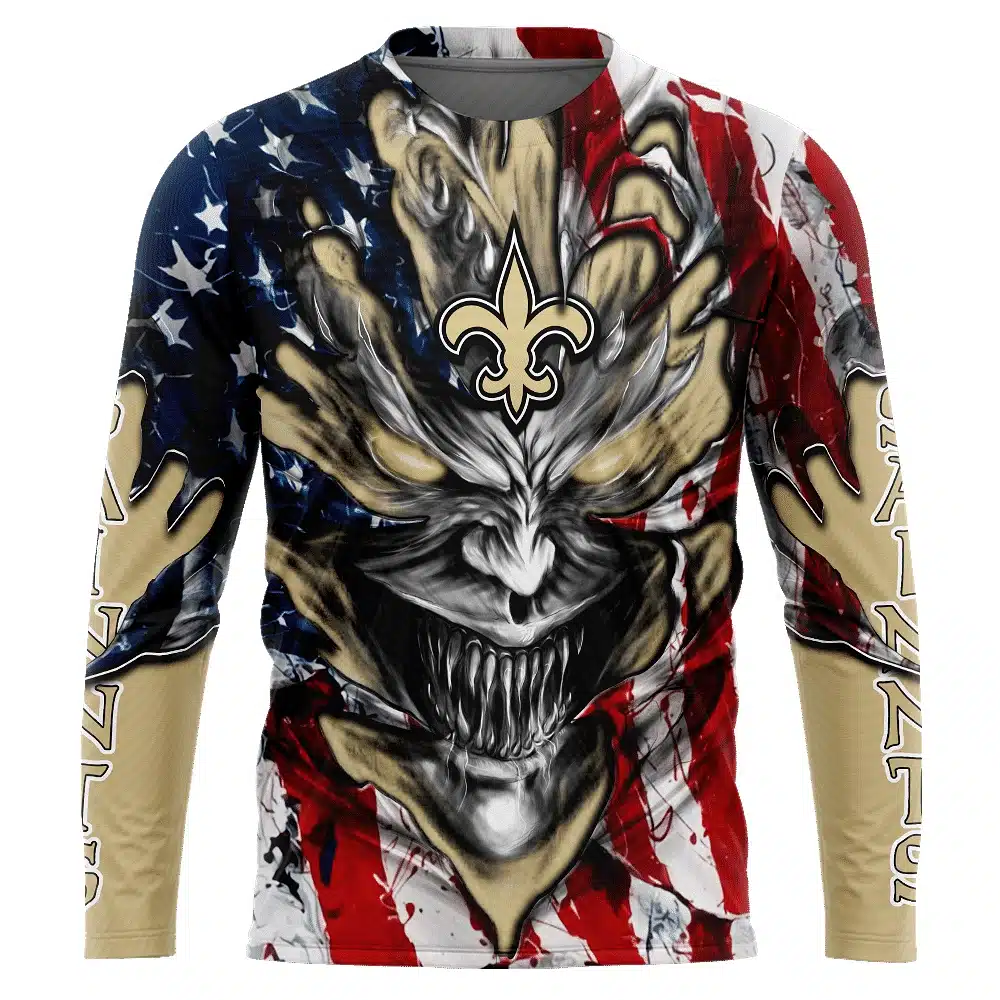 NEW ORLEANS SAINTS DEMON FACE AMERICAN FLAG-3D UNISEX HOODIE