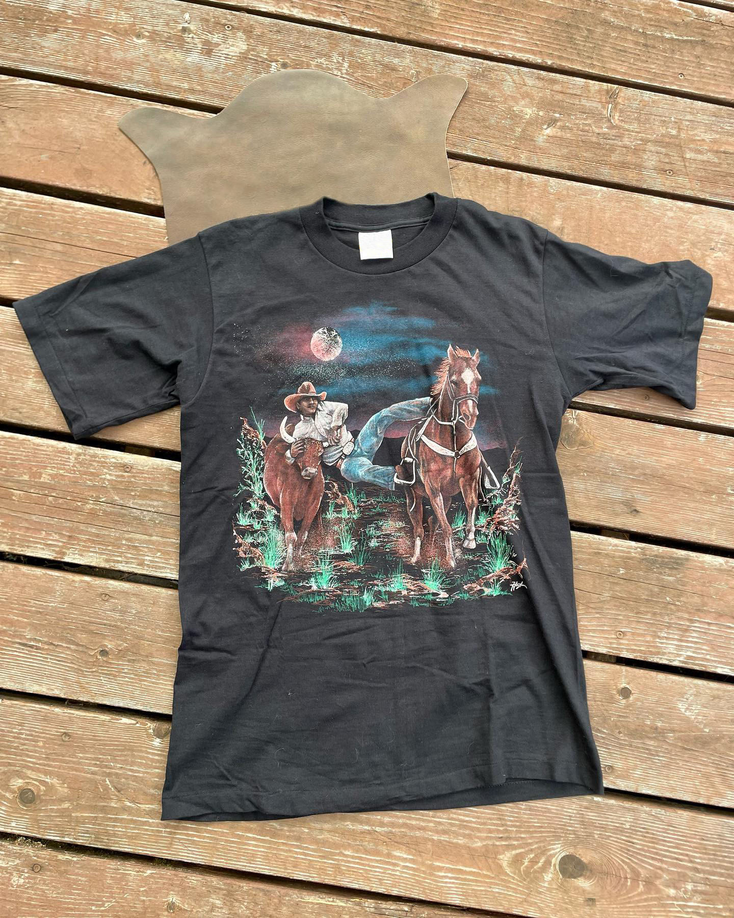 Men's Casual Western Night Scene Denim Print Short Sleeve