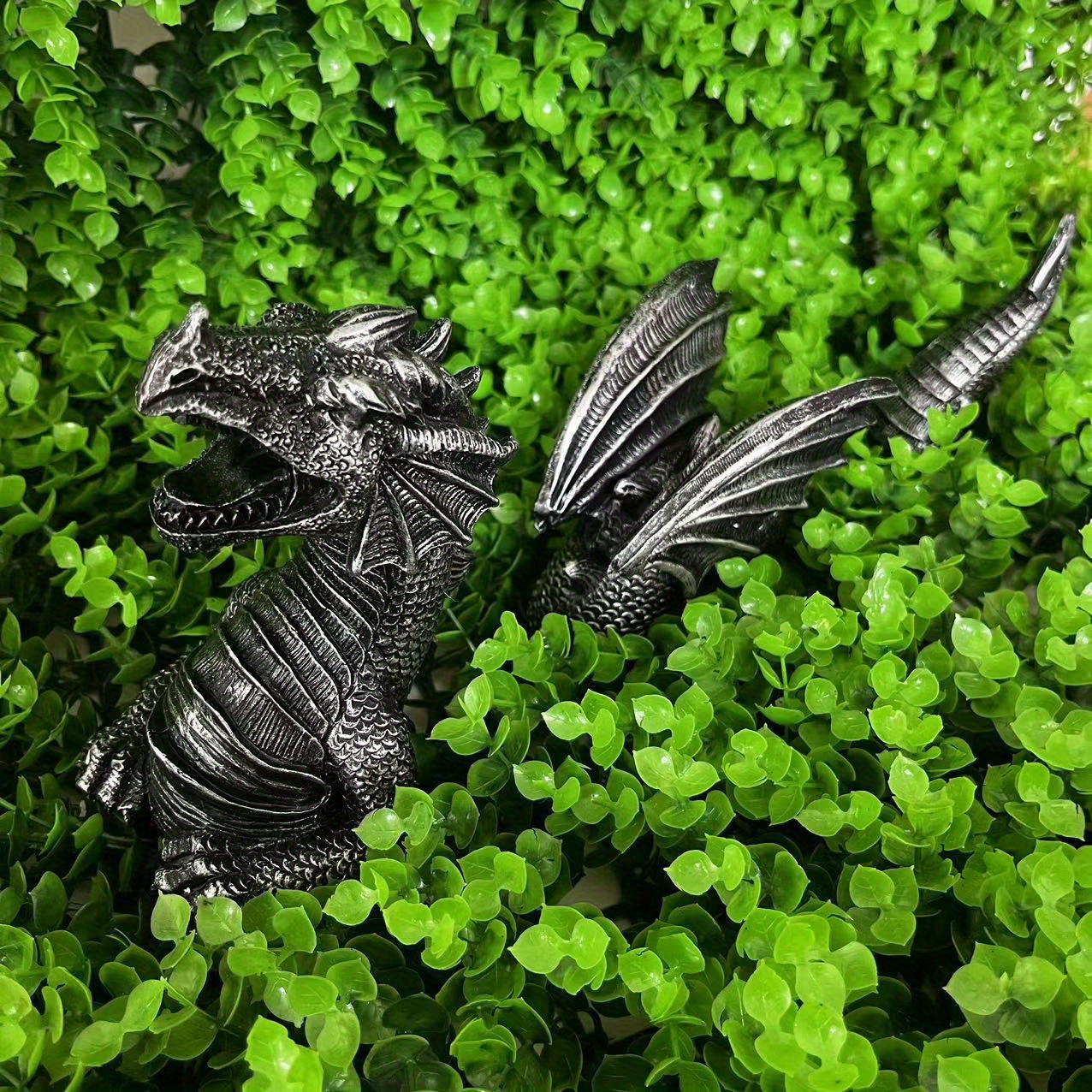 1pc Squatting Sitting Dragon Sculpture, Resin Dragon Statue, Figurine For Outdoor Garden Lawn Backyard Pool Decor