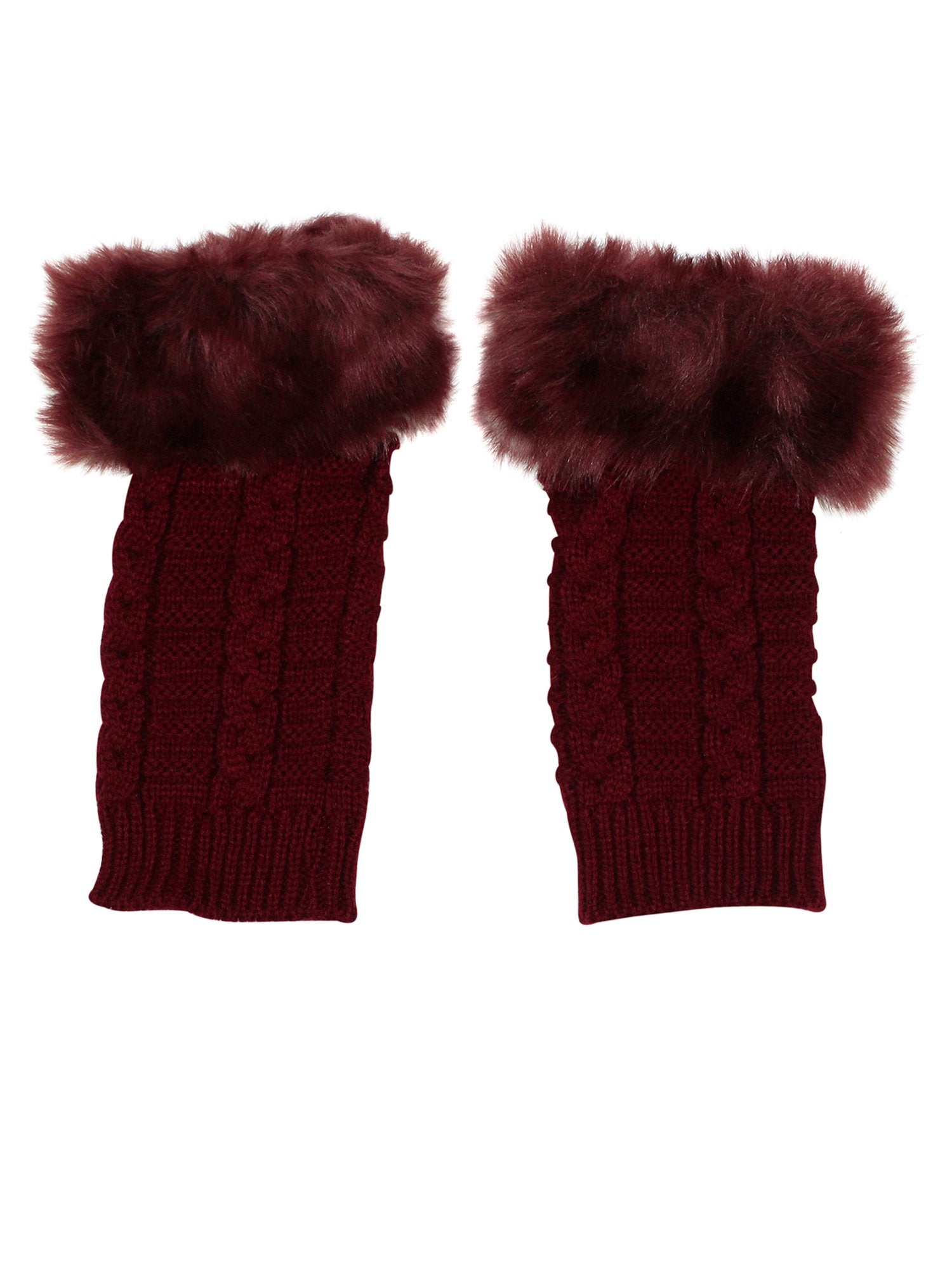 Faux Fur Trim Arm Warmer Fingerless Gloves