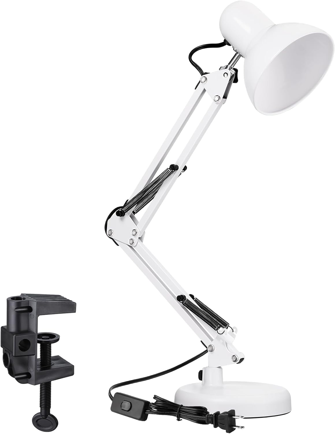 TORCHSTAR Metal Desk Lamp with Clamp, Swing Arm , Architect Adjustable Gooseneck Table Lamp, Clip Desk Lights for Home Office, Work, Study, Reading, E26 Base, Multi-Joint, Black