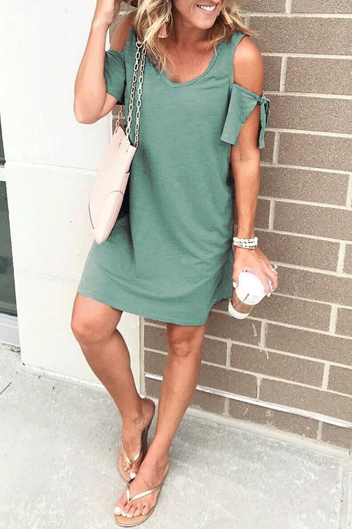 Heididress V Neck Cold Shoulder Casual Dress