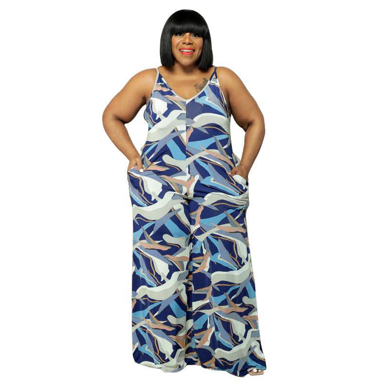 Plus Size New Arrival Jumpsuit Women Clothing Printed Sling Straight Loose Casual Pants