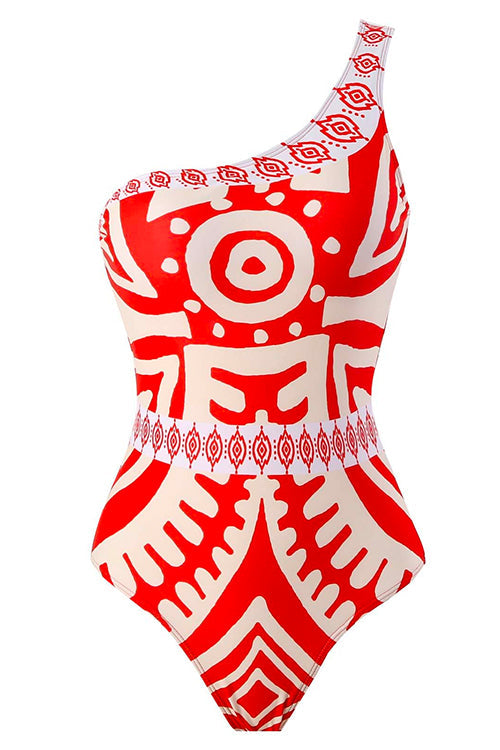 Heididress Printed One Shoulder Tummy Control Swimsuit and Wide Leg Cover Up Pants Set