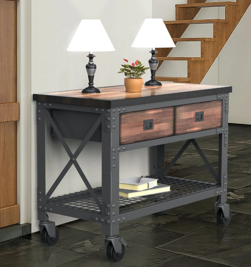 3-Drawers Rolling Industrial Mobile Workbench Cabinet and Wood Top