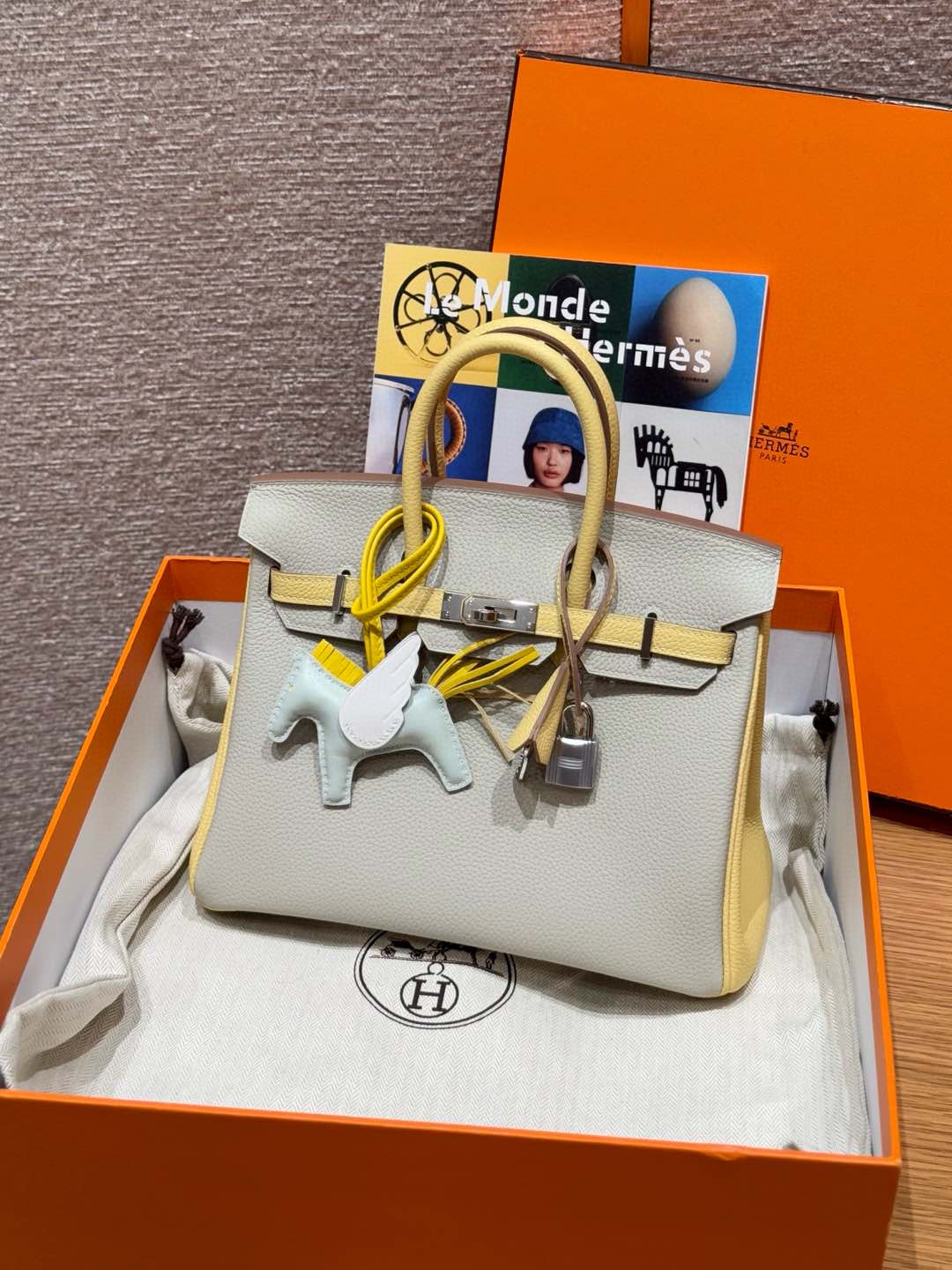 Hermes Birkin 80Gris Perle1ZJaune Poussin Handbag (Handmade to Order)