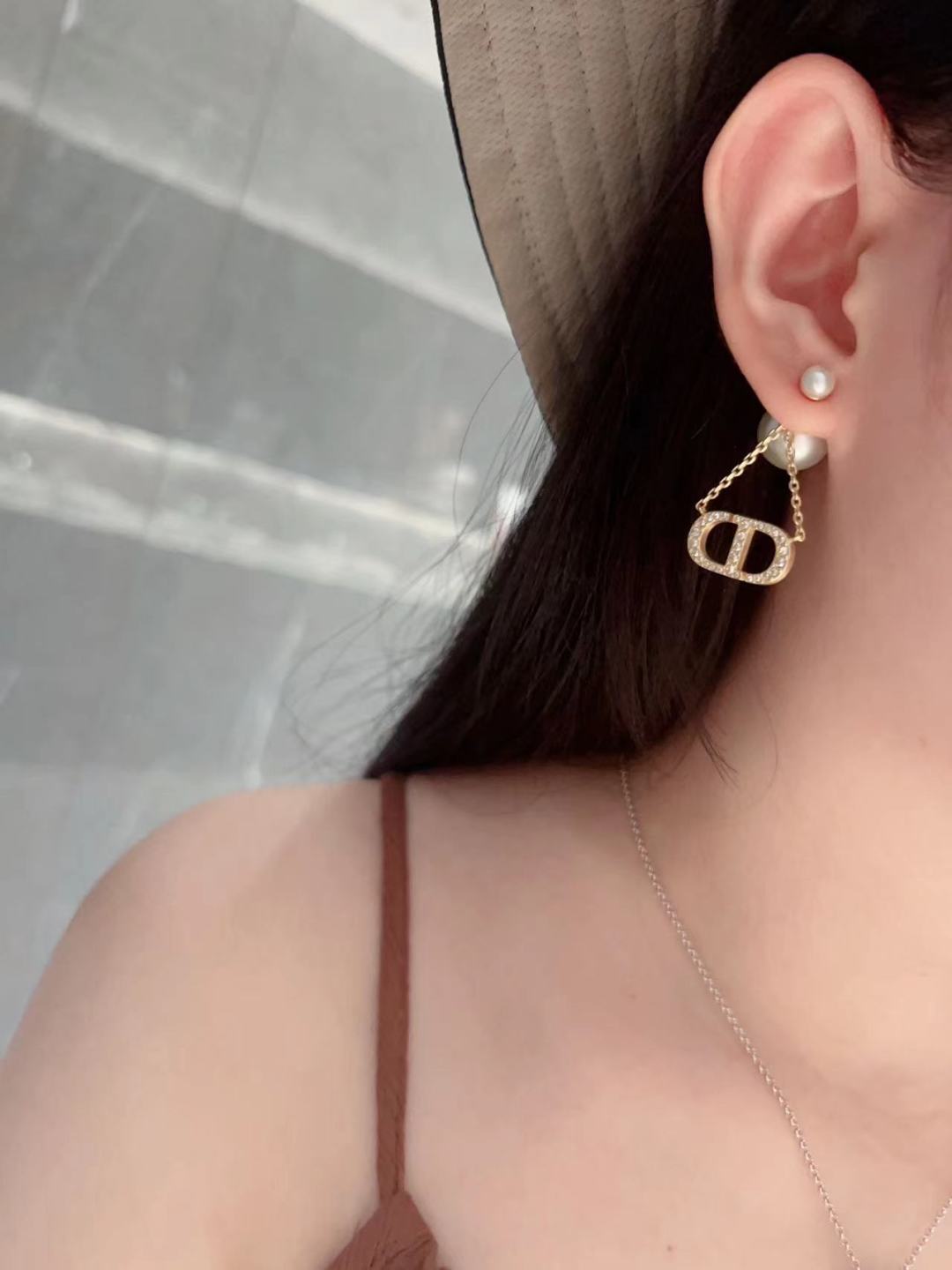 Dior Diamond CD Pearl Earrings