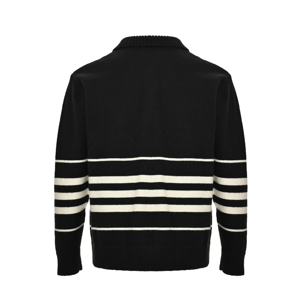 Burberry 24Fw rabbit limited edition black and white striped knitted zipper cardigan