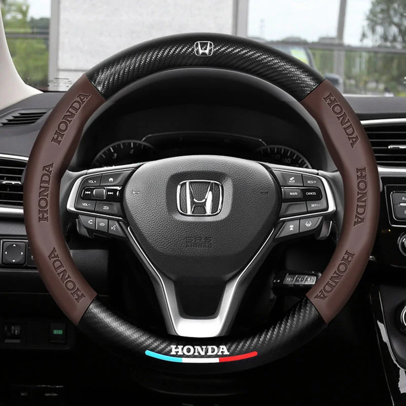 Steering wheel cover 3D embossed carbon fiber leather protective cover