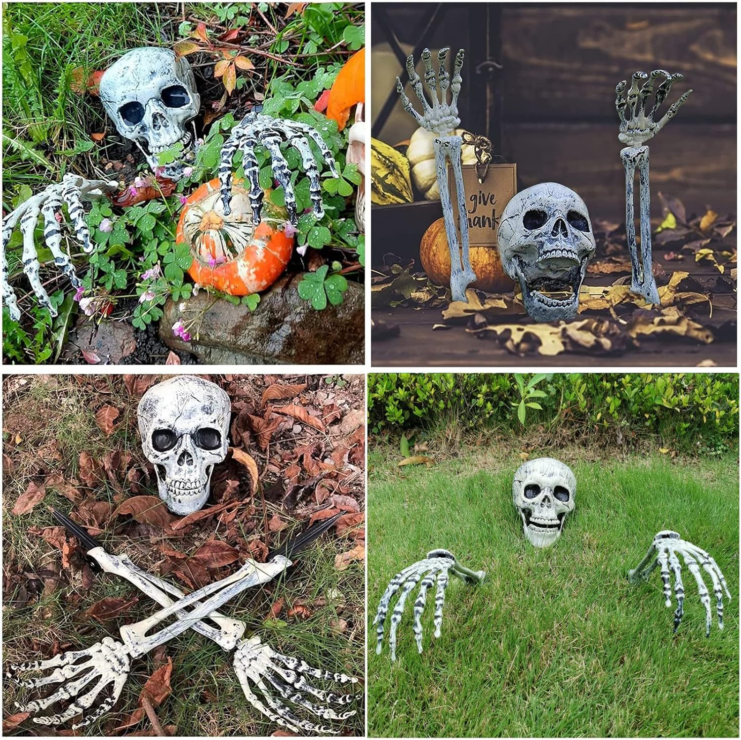 💀Halloween Skeleton Arms Stakes And Skeleton head Led Decorations-Adjusted Wrist,Waterproof ,LED with 8 Lighting Modes