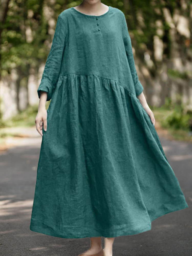 Vintage Pleated Wide Skirt Maxi Dress