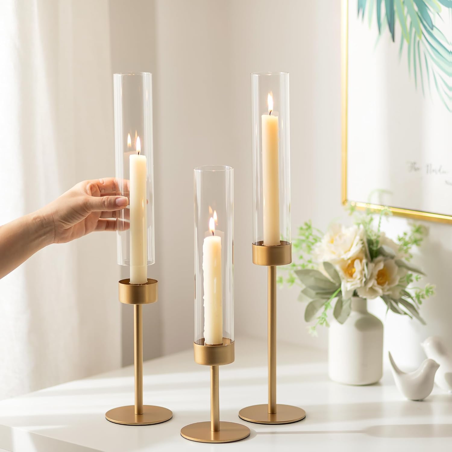 🔥CHRISTMAS ON SALE🔥Set of 3 pcs Glass Hurricane Candlestick Holders