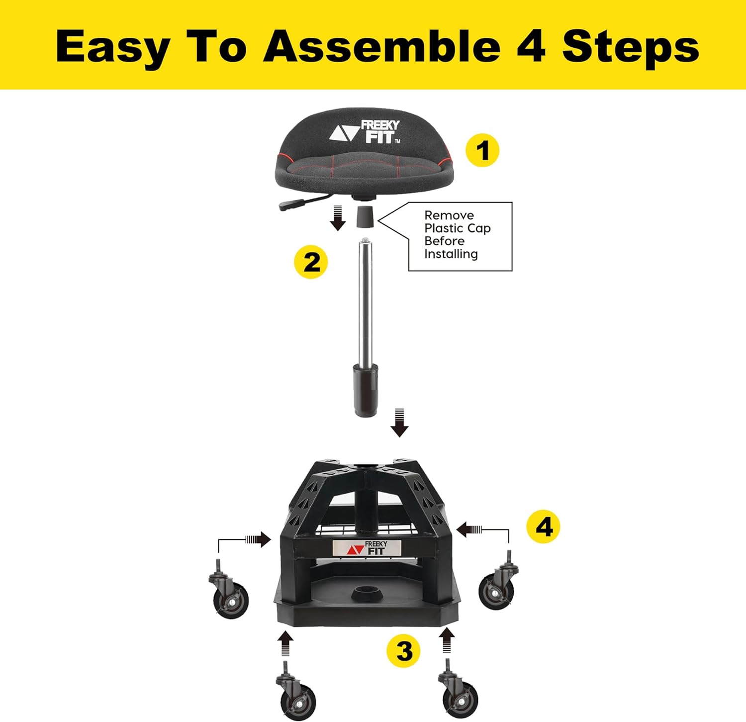 FreekyFit Rolling Shop Stool for Garage with Casters 330 LBS Capacity Padded Mechanic Stool