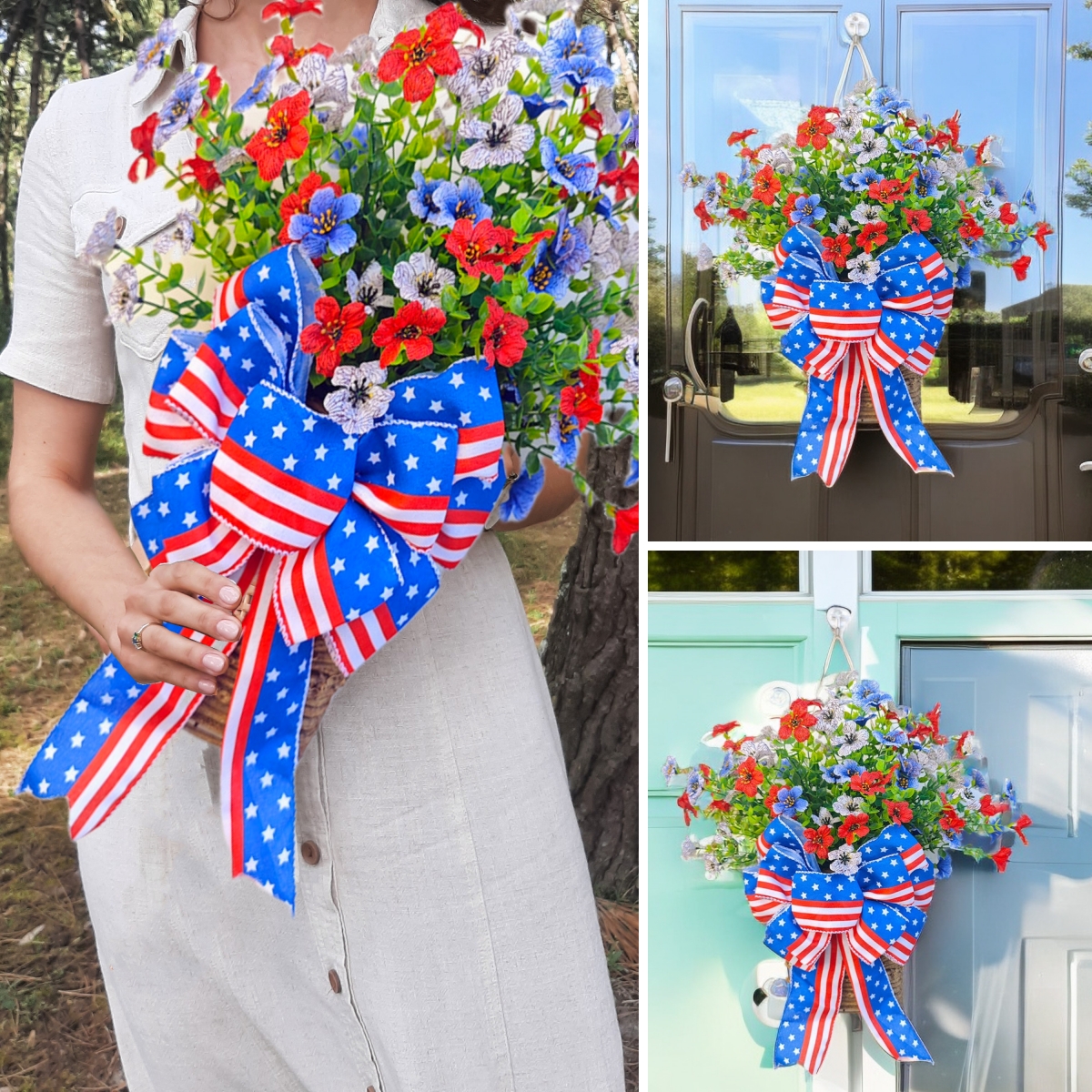 2024 American Flag Flower Basket Front Door Decoration - 20