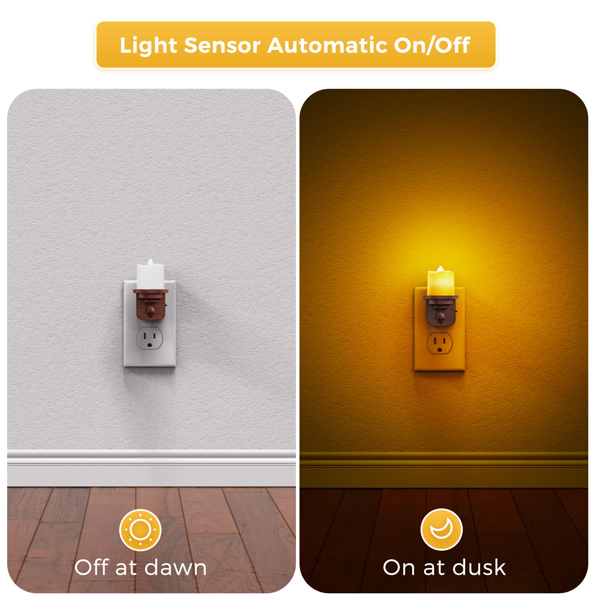 💥ON SALE💥LED Candle Night Light with Light Sensor, Plug into Wall🕯️🌙
