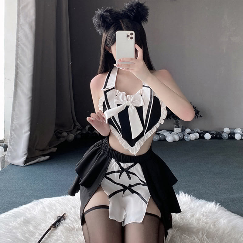 Sexy Backless Bow Maid Lingerie Set