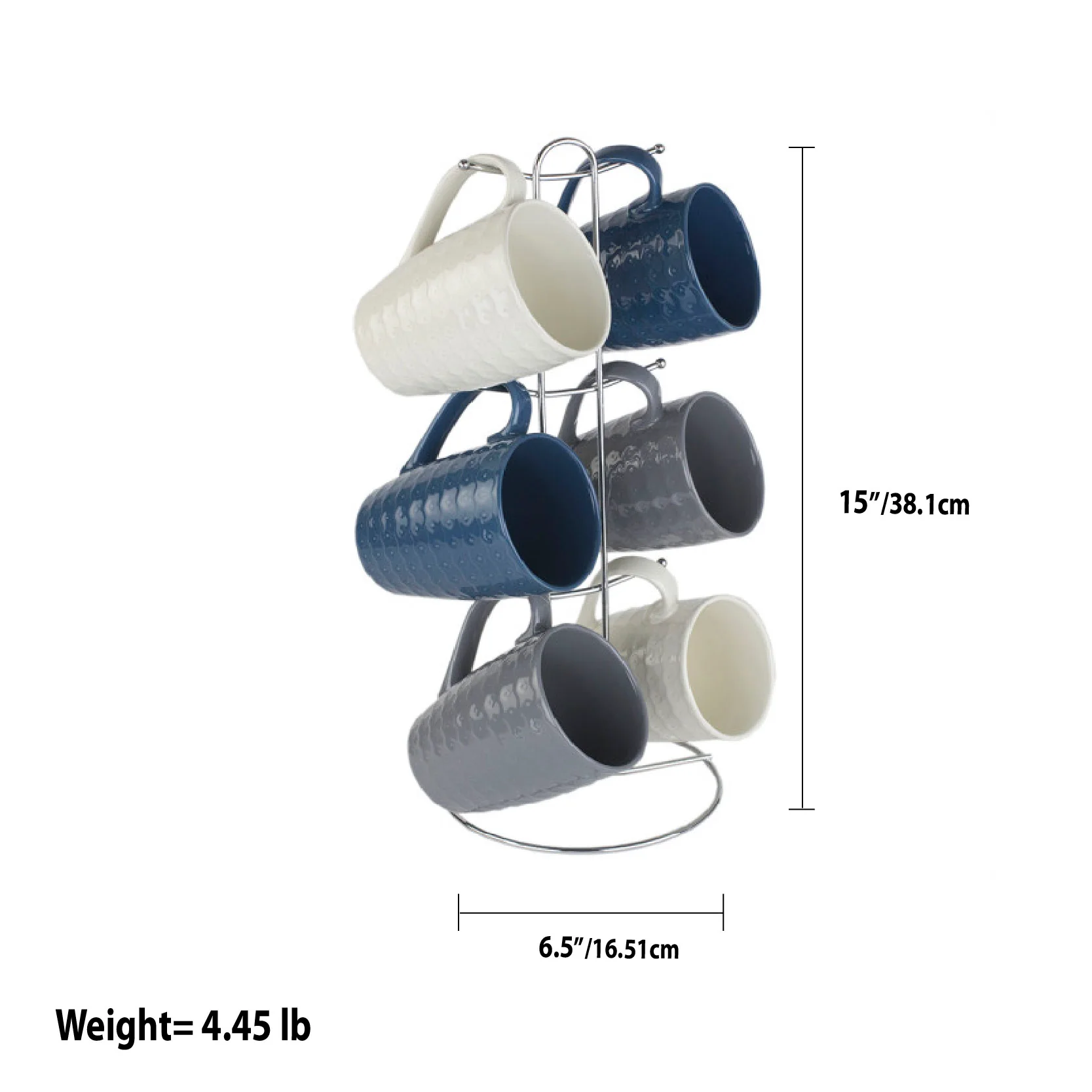 Home Basics 7-Piece Diamond Mug Stand Set 6-Mugs, Navy-Gray-White