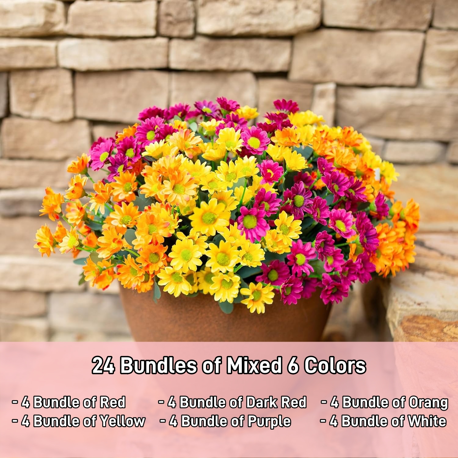 💥ON SALE💥- Artificial Mums Flowers for Outdoors Fall Autumn Decoration - UV resistant, Waterproof, Windproof