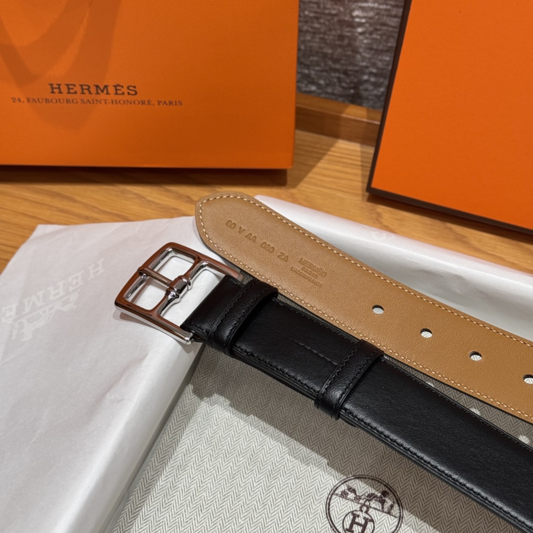Hermès New Men's Double-Sided Pin Buckle Leather Belt 3.2cm Width