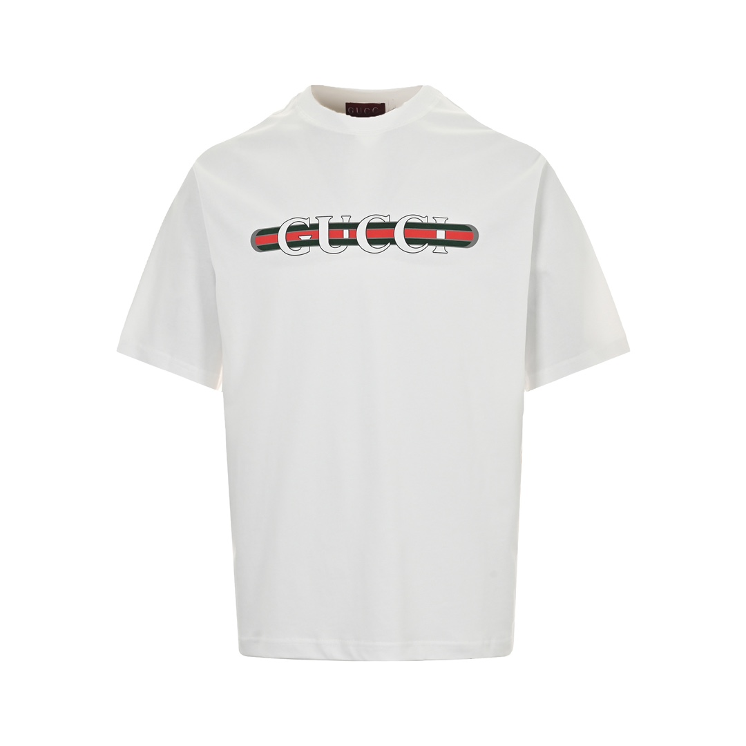 Gucci 24ss horizontal belt lettering print short sleeves